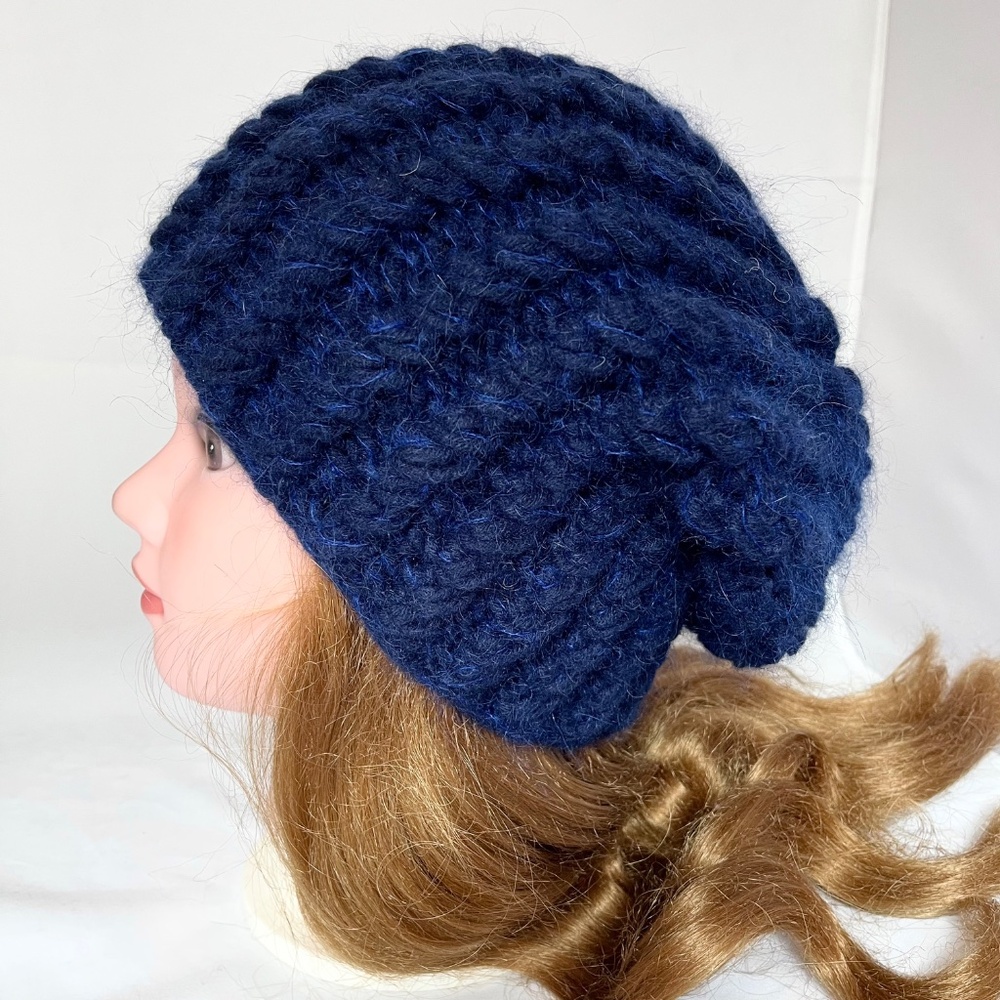 Hat, Wool Women Hat, Dark Blue Beanie, Warm Beret ,Hand Knit Hat